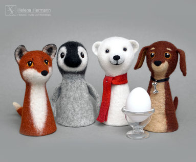 Workshop, Filzkurs, handgefilzte Tierfiguren, tierische Eierwärmer, Filzeierwärmer