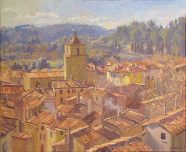 Tony Wahlander (Wåhlander) Vue sur les toits de Barjols du haut de la rue du Real 