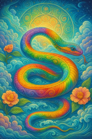 Sachamama RegenbogenSchlange aus der andinen tradition, im fantastischen Farbenwirbel