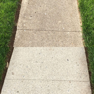 Before and after sidewalk pressure washing in Masterson Station in Lexington, Kentucky.