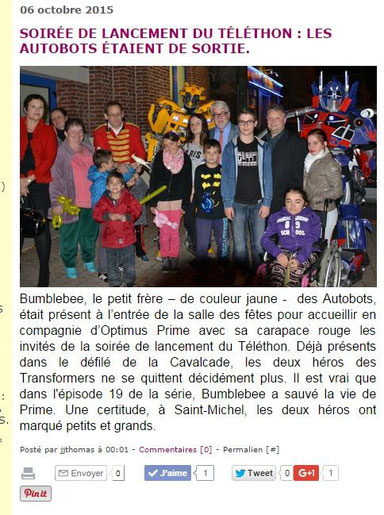 robot transformers present au telethon 2015 à hirson st michel dans l'aisne 