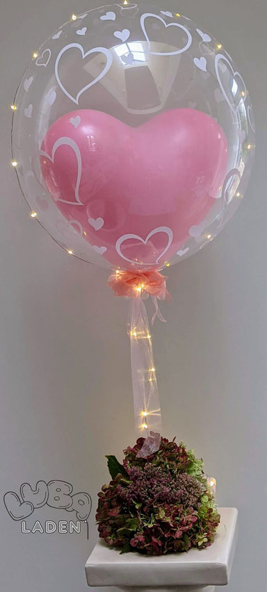 Ballon in Ballon rosa Herz mit Led Lichter und Ballongas