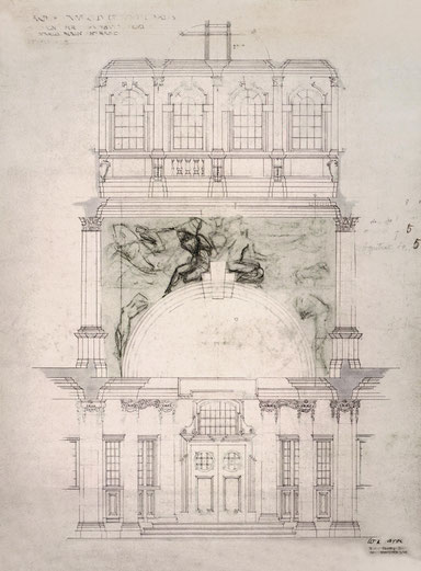 Emile Fabry Sketch showing the proposed location of the mural at University College, Cardiff