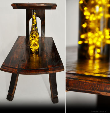 Side table, barrel bottom with Led-lamp