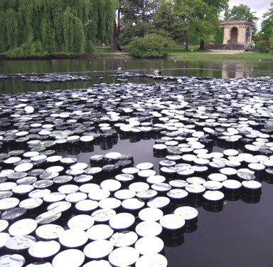 L'eau porte ici l'art de Laurent Valera au Jardin Public de Bordeaux. Tournant dans la perception de l'artiste, cette installation l'amènera à focaliser sur l'élément eau.
