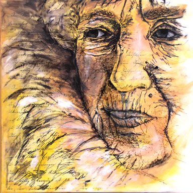 Ein Leben wurde geschrieben   50  x  50    Acryl, Papier, Fineliner
