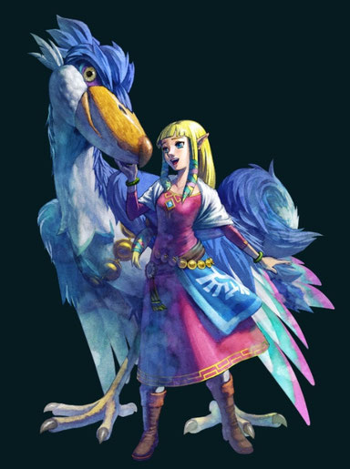 Zelda (Skyward Sword) mit ihrem Wolkenvogel, Original Konzeptzeichnung ©Nintendo