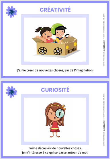 CPS. Compétences psychosociales. Jeu de cartes gratuits. Forces de caractère. Connaissance de soi. Conscience de soi. 