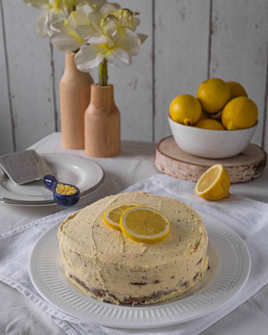 Italian Torta di Papavero with lemon mascarpone cream