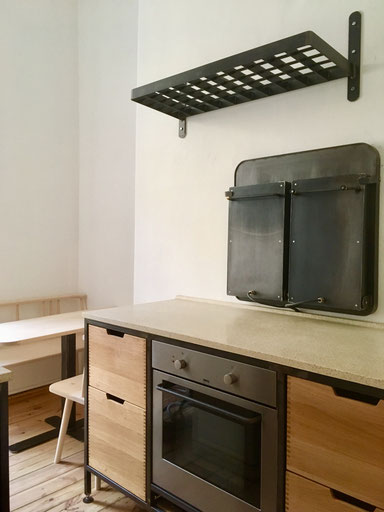 Küche Stahl, Eiche Terrazzo Arbeitsplatte Berliner Küche Einzelstücke Modul Küche 