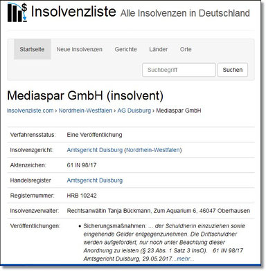 mediaspar.tv Konkurs