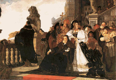 Sigismondo I, detto il Vecchio e Bona Sforza - Dipinto di Henryk Rodakowski