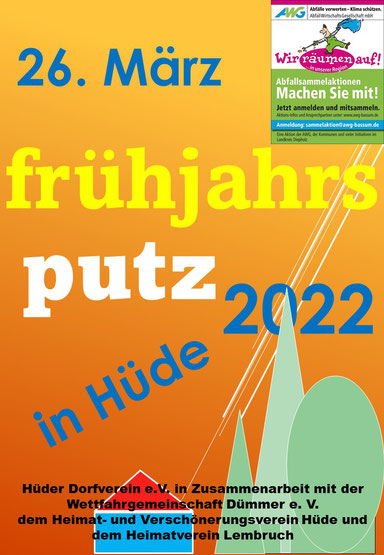 Das Plakat informiert über den Frühjahrsputz am 26.3.2022 in Hüde