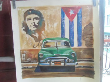 Symboles de Cuba : le Che, la Chevrolet et le drapeau