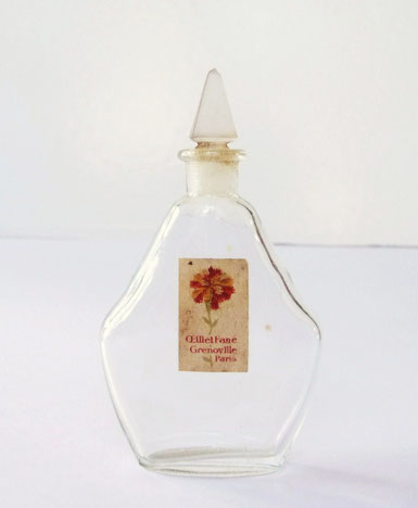 GRENOVILLE - OEILLET FANE : PETIT FLACON AVEC BOUCHON EMERI EN VERRE