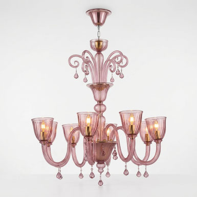 lampadario Sorrento in vetro di Murano lavorato a mano stile classico veneziano con bracci sinuosi e dettagli decorativi elegante per soggiorno luminoso made in Italy