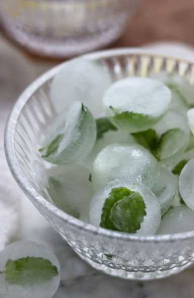 Zitronensafteiswürfel mit Minzblättern