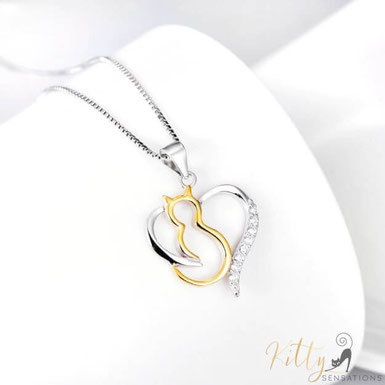 silver and golden cat necklace by kittysensations