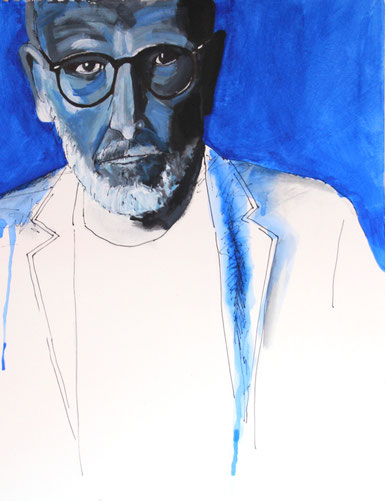 Das blaue Porträt  32  x  41  Aquarell, Fineliner