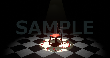 薔薇に囲まれ、スポットライトに照らされた椅子3　3DCGイラスト素材