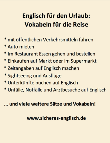 Englisch Vokabeln Reise und Urlaub