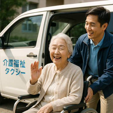 介護福祉タクシーを利用する女性の画像