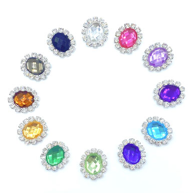 Strasssteine Knöpfchen oval 16mm in verschiedenen Farben für Verschluß  Geschenkbox Holzbox