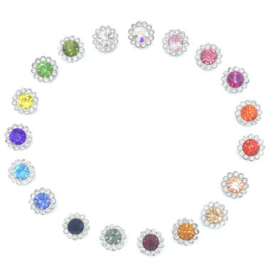 Strasssteine Knöpfchen in silber Fassung 12 mm, in verschiedenen Farben für Verschluß  Geschenkbox Holzbox