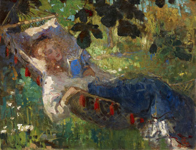 ꧁ Rob Graafland, Reading Girl in a Hammock, 1909 ꧂