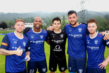 Große Freude bei Stefan Maccani, Ygor Vieira, Sandro Eichhübl, Fabio Feldkircher & Patrick Prantl nach dem Heimsieg gegen den SC Fussach