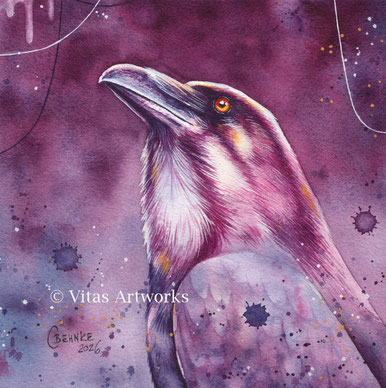 Aquarellbild von einem Raben - originales Aquarell Kunstwerk 