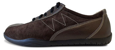Gepolsterter Barfußschuh Leder chocolate Nähte Weiß