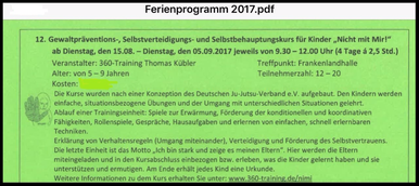 "Nicht-mit Mir!" Kinder- Selbstverteidungskurs im Sommerferienprogramm für die Gemeinde Schnelldorf