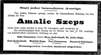 Traueranzeige Amalie Szeps