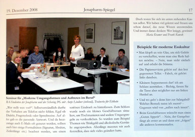 Zeitungsausschnitt Mitarbeiterstyling bei Jenapharm 2008.