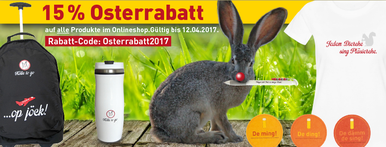 Osterhase im Grünen mit Kölle to go-Produkten. Köln Geschenke.