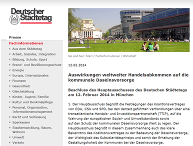 Der Deutsche Städtetag zu Freihandelsabkommen