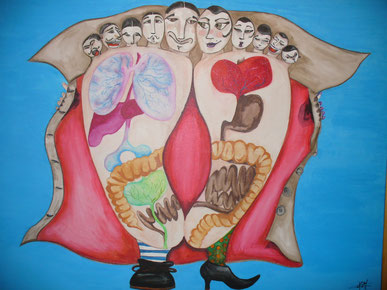 "Les pieds animés"  peinture réalisée par Mylène Gradel en 2012 , elle a aussi remarquablement  peint  mon logo "Le pied sur un nuage"