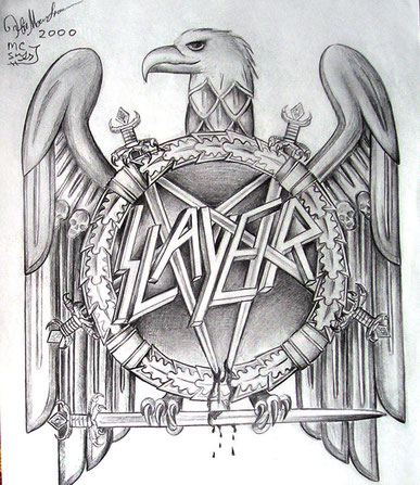 Black-white copy of Slayer band logo art, from colorful pic on my t-shirt. \m/ Sofia Metal Queen 