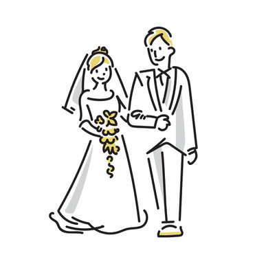 結婚式ウェディングドレス男女ブーケを渡す