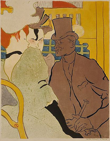 Toulouse Lautrec. El in´glés en el Moulin Rouge 1892.Litografia en color 62x48cm.Budapest. Los artistas e intelectuales sintieron fascinación por los bajos fondos,sus coloridos carteles nos dejan un extraordinario repertorio de imágenes.