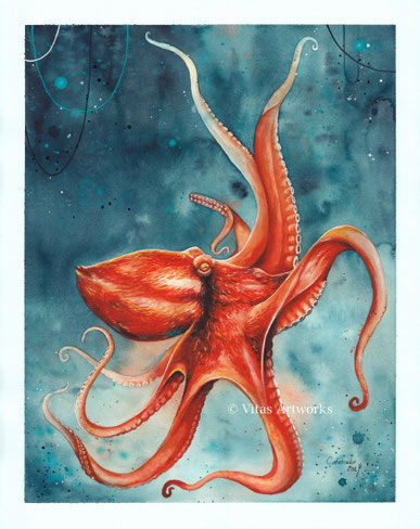 Originalkunstwerk in Aquarell - Oktopus 