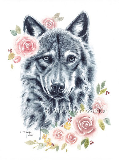 Originalkunstwerk Aquarellmalerei - Wolf