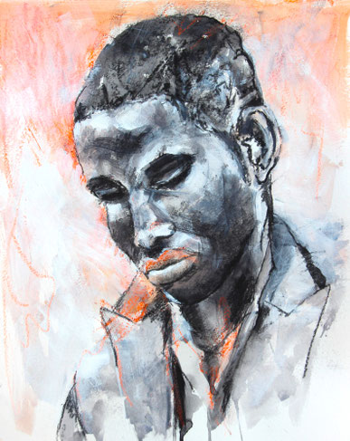 Nachdenklich   32 x 41  Aquarell, Jaxon, Acrylweiß, Kohle