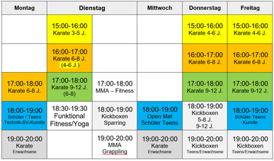 Karate Kids, Kickboxen, Fitness. Karate für Kinder ab 4 Jahren. Stundenplan Montag bis Freitag