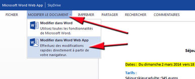 Modifier dans Word Web App