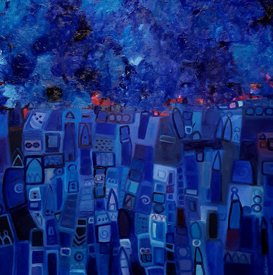 Blaue Stille,  Öl,   2023   Angelika Wolf
