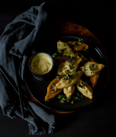 Gyoza, vegan, vegane Gozas, asiatisch kochen mit heimischen Zutaten, regionale Zutaten, Shiitake, Maultaschen, vegane Maultaschen, vegane Dumpings, Shiitake, Shiitake Dumpings, Miso, Wiener Miso, 