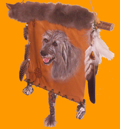 Irish-Wolfhound-Portrait von Duncan auf Leder mit Accessoires