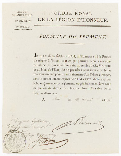 Serment d'allégeance au roi Louis XVIII après l'abdication de Napoléon 1er